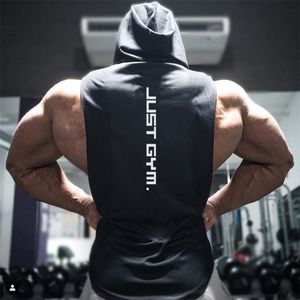 Mens Tank Tops Muscleguys Gym Hooded Top Men Brand Cotton Bodybuilding Hoodie Vest 운동 싱글 릿트 피트니스 민소매 셔츠 230524