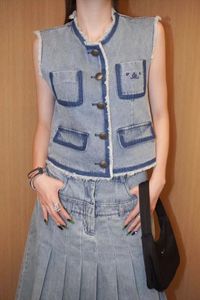 Designer 23PA New Denim Vest Dress Fashion Handsome Pocket Tooling Vest Denim Skirt Suit