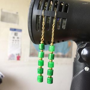 Dangle Earrings 925 Gold Plating Natural Green Jadeite Bucket Bead Circular Beads Original DIY By Hand Accessories Women Stone Jewelry