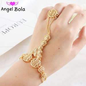 Bangle Simple Luxury Hollow Round Ladies Gold Set Slaved Chain Armband Muslim Fashion Party Decoration Ring Smycken Partihandel