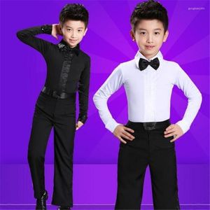 Sahne Giyim Dans Erkekleri Latin Top Boys Leotard Kostümleri 100-185cm Beyaz Siyah için Fermuarlı Modern Balo Salonu