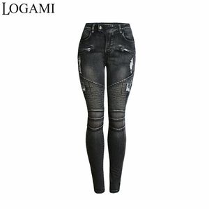 Jeans logami skinny jeans donna 2018 strappato moto moto matita jeans pantaloni denim neri