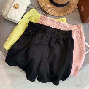 Women's Shorts Women's Shorts With Pocket Summer Solid Color High Waist Hot Pants Casual Loose Sports Pants Elastic Waist Girls Cycling Shorts Y23