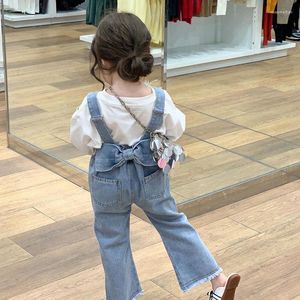 Clothing Sets 2023 Summer Korean Style Bow Tie Suspenders T-shirt Long Sleeve Fashion Design Pretty Cotton Soft For Girls