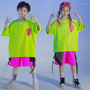 Stage Wear Kids Rave Outfits Hip Hop Clothing Oversized T Shirt Tee Top Summer Pink Shorts For Girl Boy Jazz Dance Costume Clothes