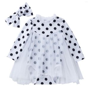 Girl Dresses Summer Dress Climbing Skirt Polka Dot Print Crew Neck Long Sleeve Bow Head Cover Casual Going Out For 0 To 24 Months