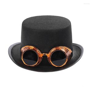 Basker rolig fest svart topp hatt med glasögon steampunk viktoriansk bowler jazz för vuxna kostym män kvinnor unisex dxaa