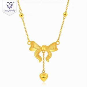 Yadis 2023 new fine bow tie custom real gold 24k pure soild gold chain pendant necklace for women