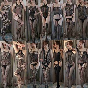 Meias meias de meias para mulheres Teddy Bodysuit Sexy Fishnet Cospaly vem quente Hollow Out Butt Erotic Lingerie Aberta Crotch Body Stocking Y23