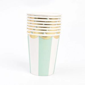 8 Pack 9oz Gold Disponable Paper Cup Disponertable Table Sous Pink Cup Table Wares For Baby Shower Party Supplies
