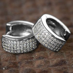 Vintage Male Hoop Earring Micro pave AAAAA Zircon Silver Color Jewelry Party Wedding Earrings for men Hiphop Jewelry