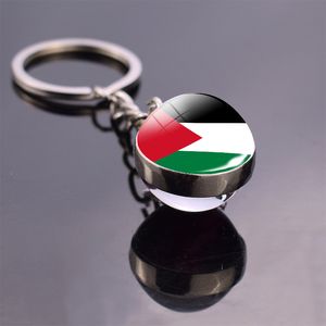 Staten Palestine Flag Keychain Souvenir Glass Dome Palestinian Flag Keyring TrinKet Jewelry