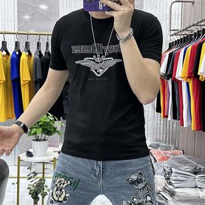 T-shirt Men's Top Fashion Eagle Hot Diamond Letter Silk Cotton Roul