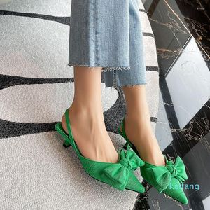 Dress Shoes Korean Version With Shallow Mouth Pointed Toe Stiletto Bow Baotou Back