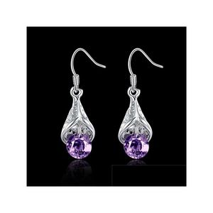 Dangle Chandelier Womens Purple Gem 925 Sier Earring Set Gemstone Cone Sterling Plate Earrings GSSE208ドロップ配信ジュエリーDHS6T