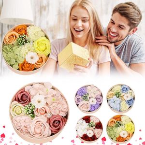 Decorative Flowers Winter Cemetery Festival Box Bouquet Valentine's Gift Wedding Rose DIY Home Soap Day Flower Silk With Vase