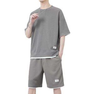 Men's Shorts Waffles 2-piece men's T-shirt shorts set summer track and field suit fashionable clothing Harajuku style casual sweater 5 colors P230524