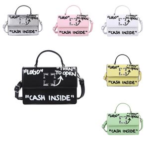 Bolsa carteiro off graffiti para bolsa feminina Hobo Designer Bolsa de ombro quadrada pequena feminina Bolsa de couro genuíno Bolsa branca de luxo Bolsas de embreagem de corpo cruzado