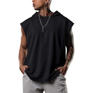 Herren-Tanktops, Sommer-Top, Fitnessstudio, Training, Pullover, Sport, lässig, modisch, ärmellos, mit Kapuze, Streetwear, einfarbig, Y2K-Weste 230524