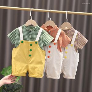 Completi di abbigliamento Set di vestiti estivi per bebè a maniche corte Camicia a quadri a maniche corte Pantaloncini da bambino Tute casual Tute da 2 pezzi