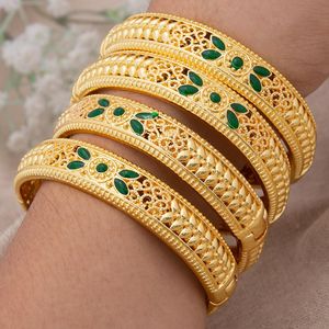 Bangle 4Pcs/set 24K Dubai Gold Color Bangles for Women Ethiopia wedding Bangles Bracelets Africa Saudi Arab Green jewelry Party gift