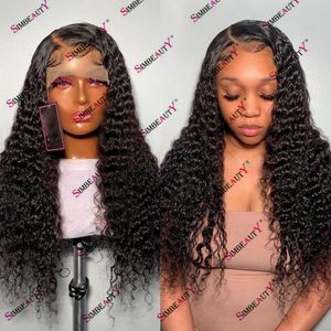 Indian Remy Hair Water Wave Side Part Human Hair 360 HD Spets Frontal peruk med baby hår rått hår Glueless transparent full spets kvinnor peruk 200densitet