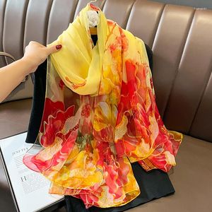 Scarves Women Spring Summer Travel Beach Sun Resistance Shawl Floral Printed Fashion Soft Long Silk Gauzy Chiffon Scarf