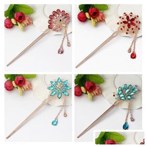 Hairpins Gift Hairpin Classic Retro Style Tassel Step Rock Drill Decoration Costume Headdress Fz014 Mix Order 20 Pieces A Lot Drop D Dhnyr