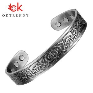 Armreifen, reines Kupfer, für Herren, Energie, magnetisch, verstellbar, Manschettenarmband, Drache, Wikinger, breite Armbänder, Armreifen, antik versilbert