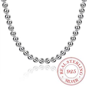 Ketten 925 Sterling Silber 4mm/8mm/10mm Glatte Perlen Kugelkette Halskette Für Frauen Trendy hochzeit Verlobung Schmuck/gadaz