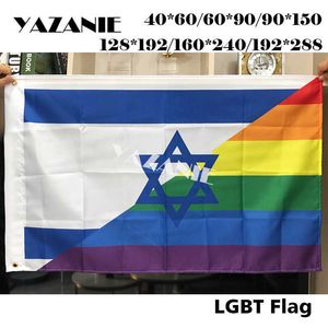 Bannerflaggor Yazanie LGBT Gay Israel Pride Rainbow Flags and Banners Israel National Flag Je Star Israeli Country 90 X 150cm Banner G230524