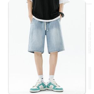 Jeans masculinos de verão masculino shorts soltos retro retro reto elástico jeans de jeans masculina marca de moda roupas hip hop