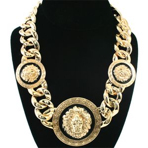 necklace for mens chain cuban link gold chains iced out jewelry Alloy Drop Oil Lion Head Gold Necklace Women's Clavicle Sweater Chain