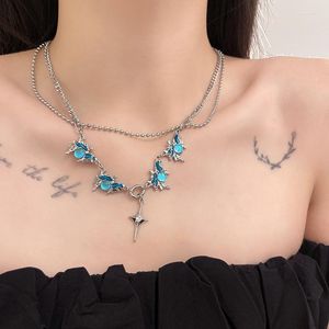 Ketten Y2k Zubehör Blau Opal Kreuz Halskette Für Frauen Mode Stern Anhänger Mondstein Imitation Perle Unregelmäßige Schmuck