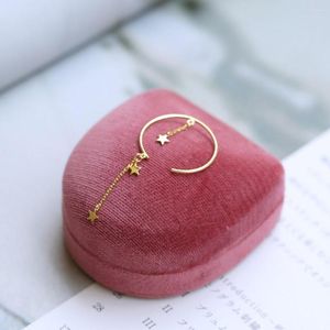 Creolen LAMOON 925 Silber Ohrring für Frauen Little Star Quaste 14K vergoldet Feinschmuck Japanischer Stil Ohrring LMEI136