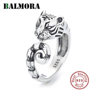 Anelli Rings Balmora S925 Silver Cute Animal 3D Tiger Ring per donne uomini Vintage Scultura Punk Hip Hop Hop Open Implading Jewelry Gift