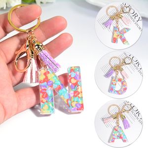 Fashion 26 Letter Resin Keychain Creative Love Heart Sliced Filled A-Z Initials Keyring For Women Bag Ornaments Charms Gifts