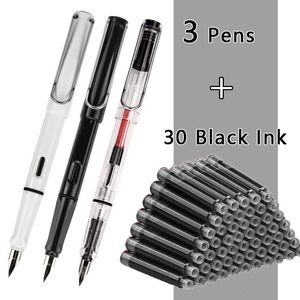 Fountain Pens Student Kawaii Pen Replacable Ink Set BlackBlueRed ink EF 038 mm School Office Supplies Stationery for Writing 230523