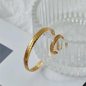 Armreif 316L Edelstahl Blätter Armband Für Männer Minimalistischen Metali Goldene Weizen Manschette Marke Schmuck Rose Gold Bijoux Femme Lux