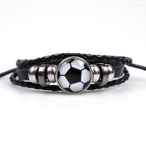 Charm Bracelets Retro Football Beaded Leather Handmade Multilayer For Men Creative Personality Wax-wire Woven Bracelet Wholesale