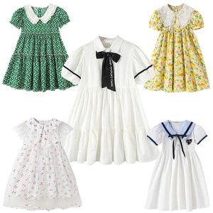 Kız Elbiseleri Kızların Günlük Öğrenci Tarzı Kısa Kollu Prenses Elbise Bebek Pamuk Gevşek Giysiler Çiçek Vestido 4-12 G220523
