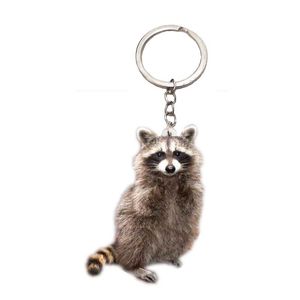 Raccoon Procyon Lotor Portachiavi Acrilico 2D Piatto Portachiavi Anello Charms Moda per le donne Animal Drop Steampunk Best Friends Gift