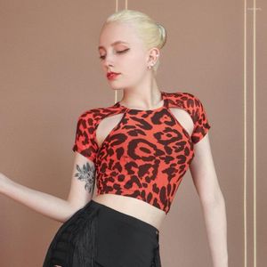 Stage desgaste 2023 W741 Feminino Latin Dance Tops Women Leopard Bare Back Design Para Belly Dancing Modern Performnce Ploth