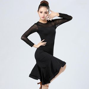 Stage Wear Women Long-sleeved Latin Dress Adult Black Velvet Dancing Ballroom Tango Modern Rumba Cha Salsa Woman Dance Costume