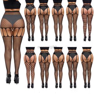 Skarpetki Hosiery Nowe pończochy w rozmiarze Plus Fishnet Parter Seksowne kobiety ciasne otwarte krocza bielizny z wysokiej talii.