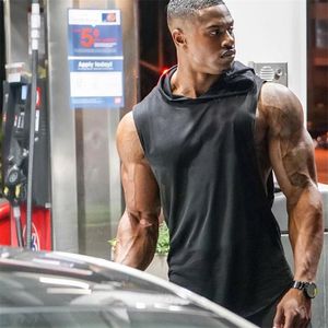 Mens Tank Tops Plain Bodybuilding Stringer Men Workout Hooded Shirt Fitness Top Gym Clothing Cotton Vest Hoodies 230524