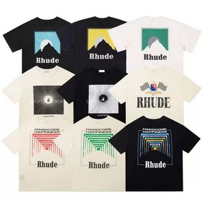여름 남성 티셔츠 여성 rhude 디자이너 남성용 탑 편지 폴로 자수 티셔츠 의류 반팔 티셔츠 대형 티셔츠