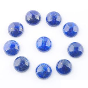 ゆるい宝石の天然lapis laz laz cabochon 12mm jewelryのための平らなバックラウンドカメオスタッドイヤリングアクセサリークラフトU3254 dr dh9ly