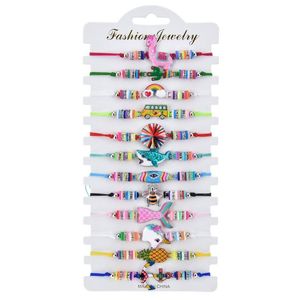 Bangle 12 Pçs/set Bohemian Unicórnio Crânio Tartaruga Animal Mão Tecer Trança Pulseiras Para Mulheres Criança Meninas Bead Ajustável Jóias Presentes