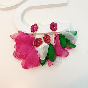 Dangle Earrings Fuchsia Earring Jewelry Bohemia Flower Cloth For Women Female Vacation Summer